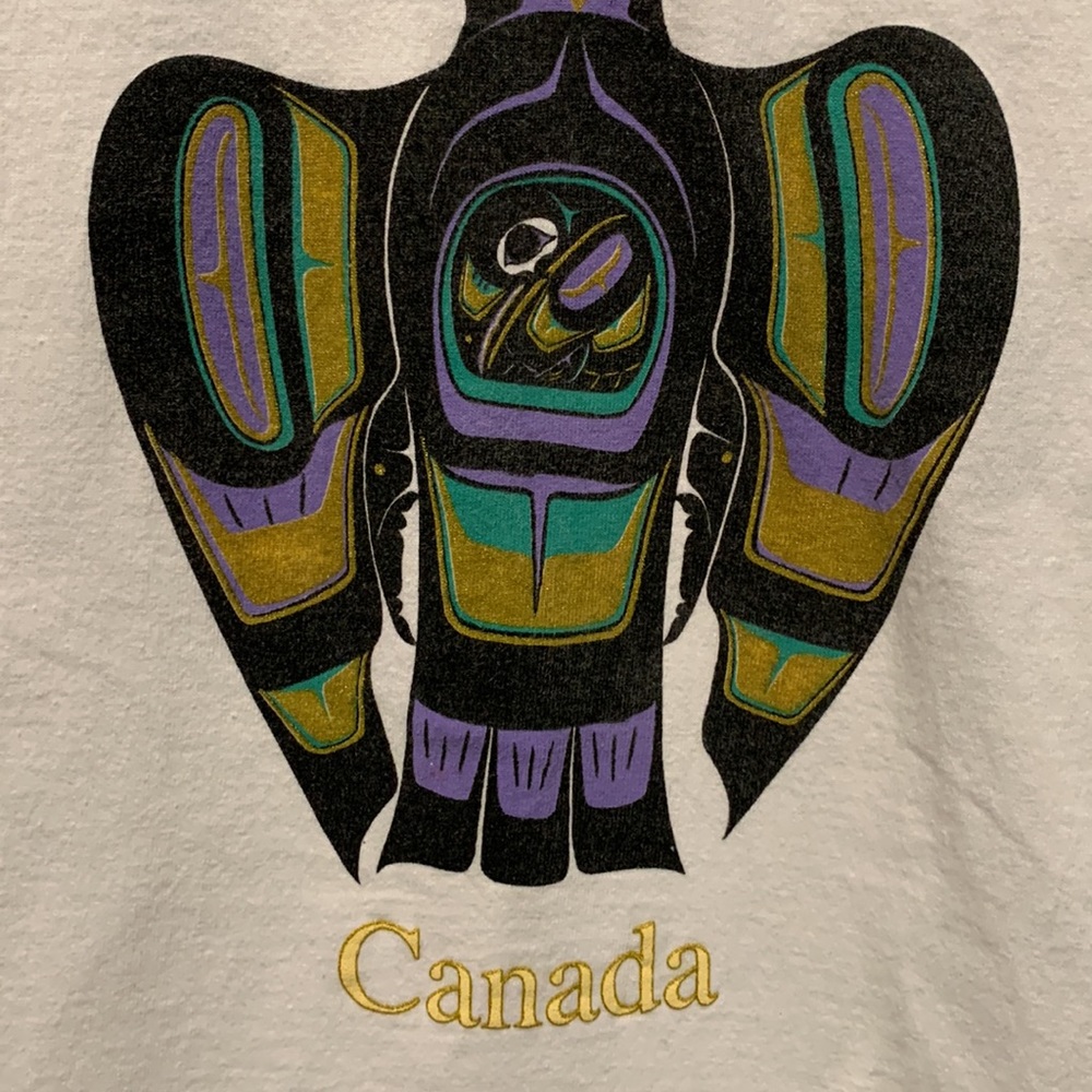 Vintage Vancouver Canada white cotton graphic T-shirt L Totum pole Indian bird - Picture 12 of 15